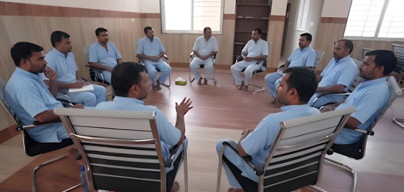 Group therapy and yoga session at Nasha Mukti Kendra in Nagpur