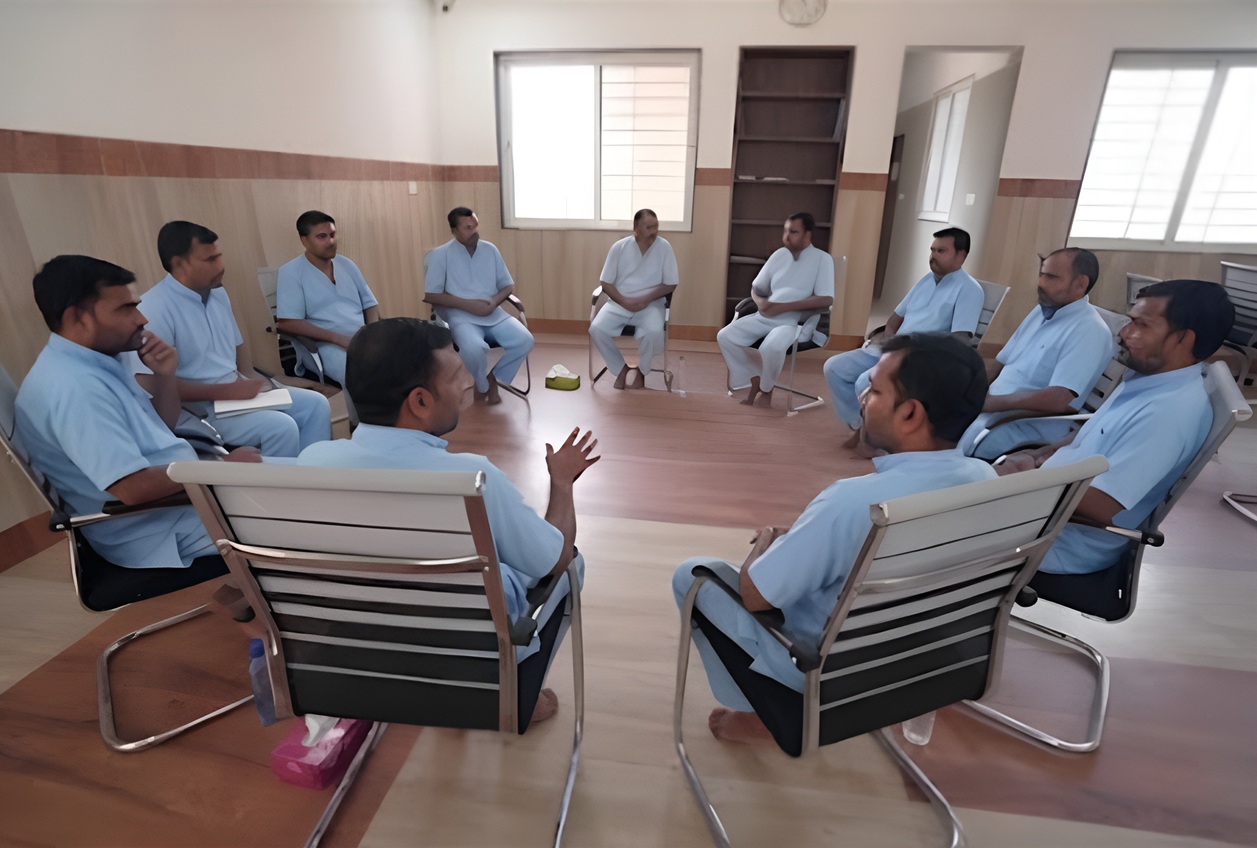 Group therapy and yoga session at Nasha Mukti Kendra in Nagpur
