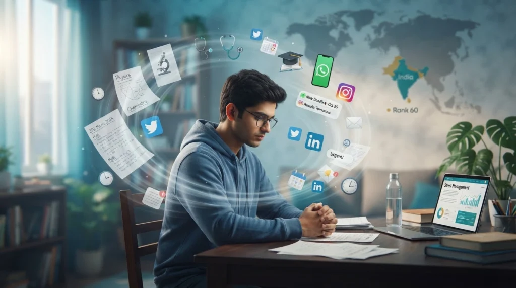 Young adult experiencing digital overload and work stress affecting mental health