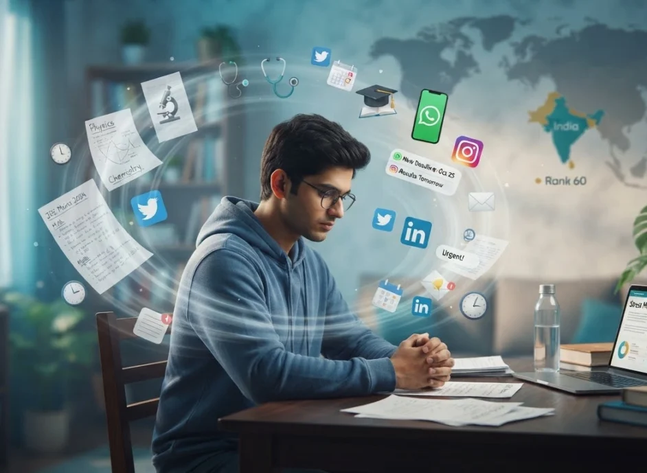 Young adult experiencing digital overload and work stress affecting mental health