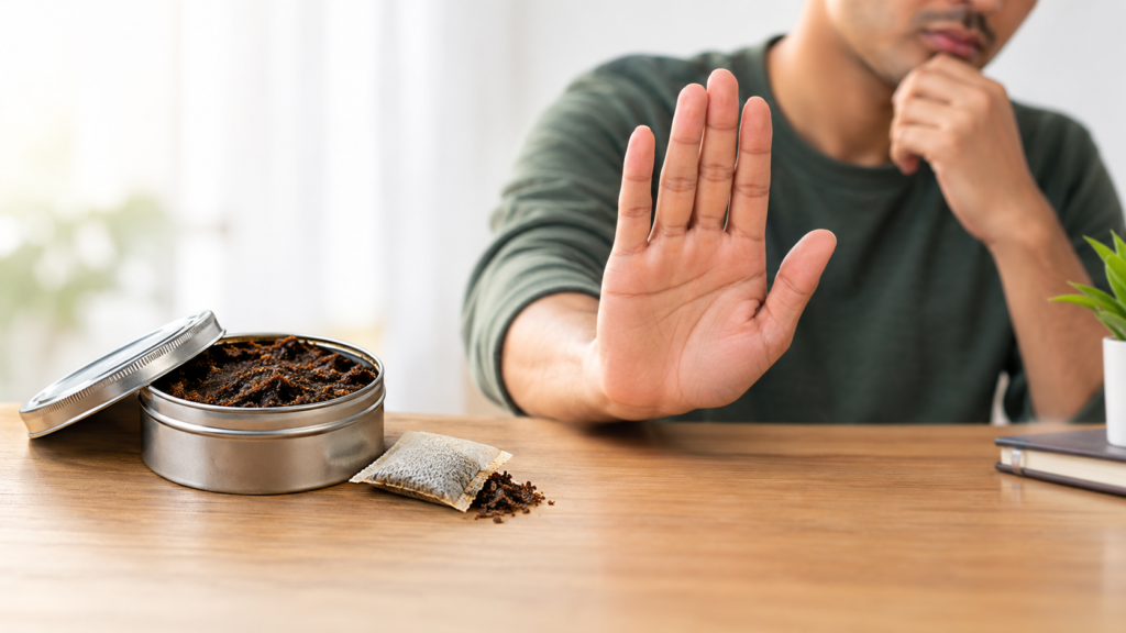 Person trying to stop kharra and tobacco addiction